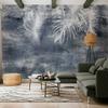 Wallpaper - Abstraction with Nature - Exotic Leaves On a Blue Background with a Pattern