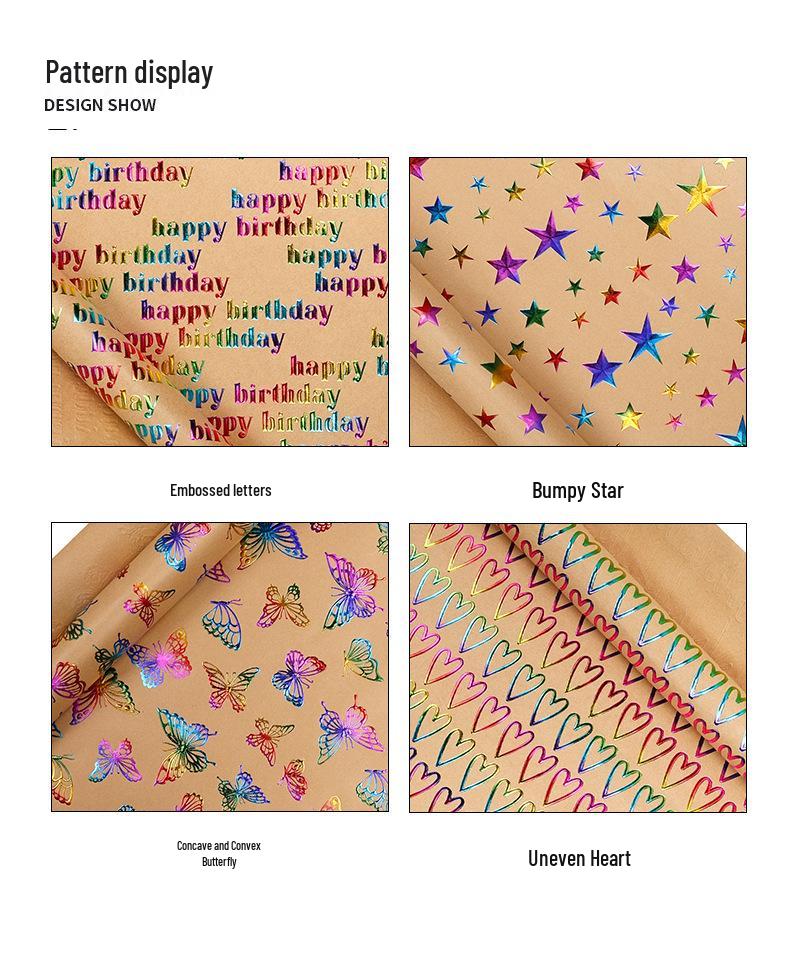 Cross-border Large Size 43CM 3M Gift Wrapping Paper Roll with High-end Embossed Hot Stamping for Birthdays and Valentine's Day.