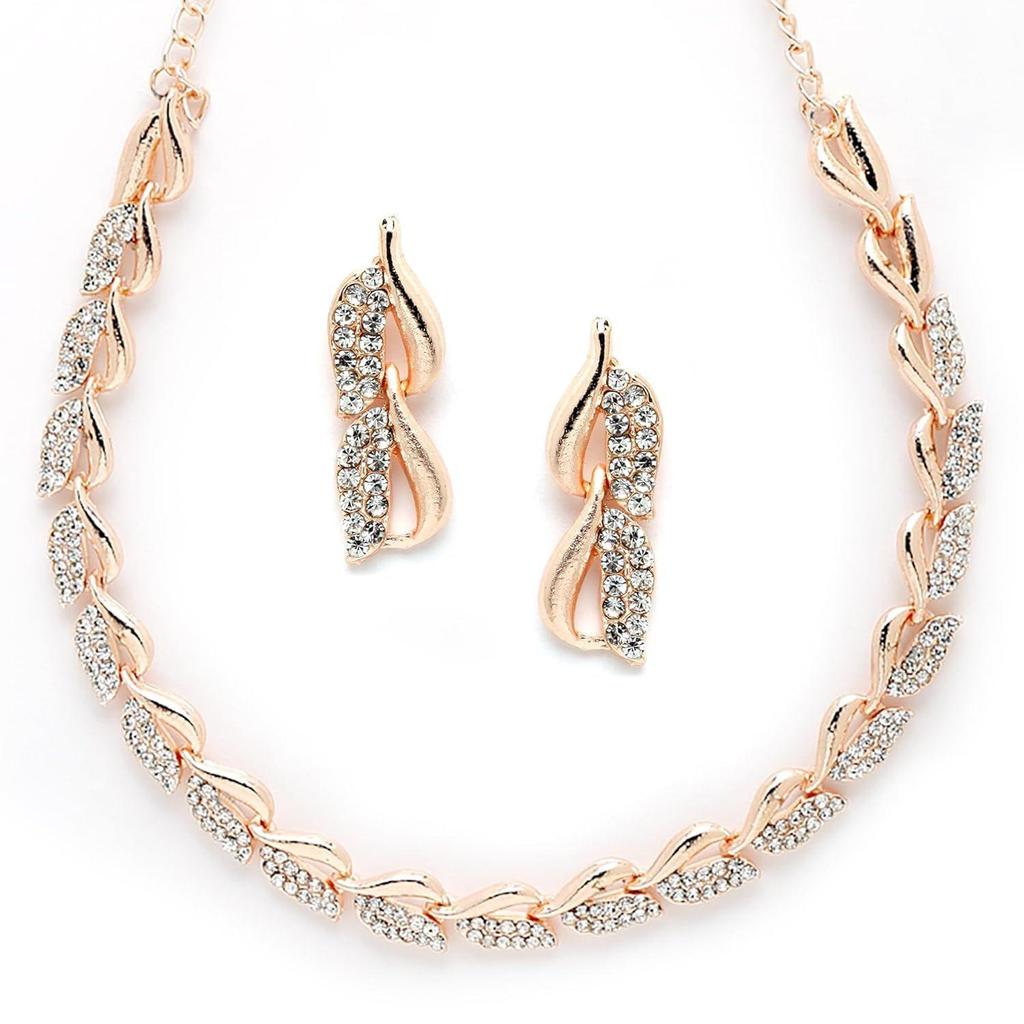 ZENEME Women American Diamond Studded Intrcately Designed Leaf Shaped Necklace
