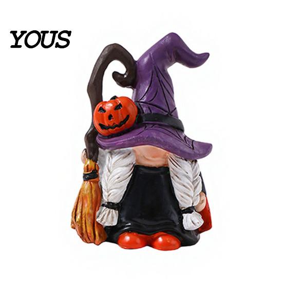 Weather Resistant Gnome Sculptures Halloween Witch Hat Figurine, Mini Wizard Resin Figurines Statue, Dwarf Sculpture Ornament for Indoor Outdoor