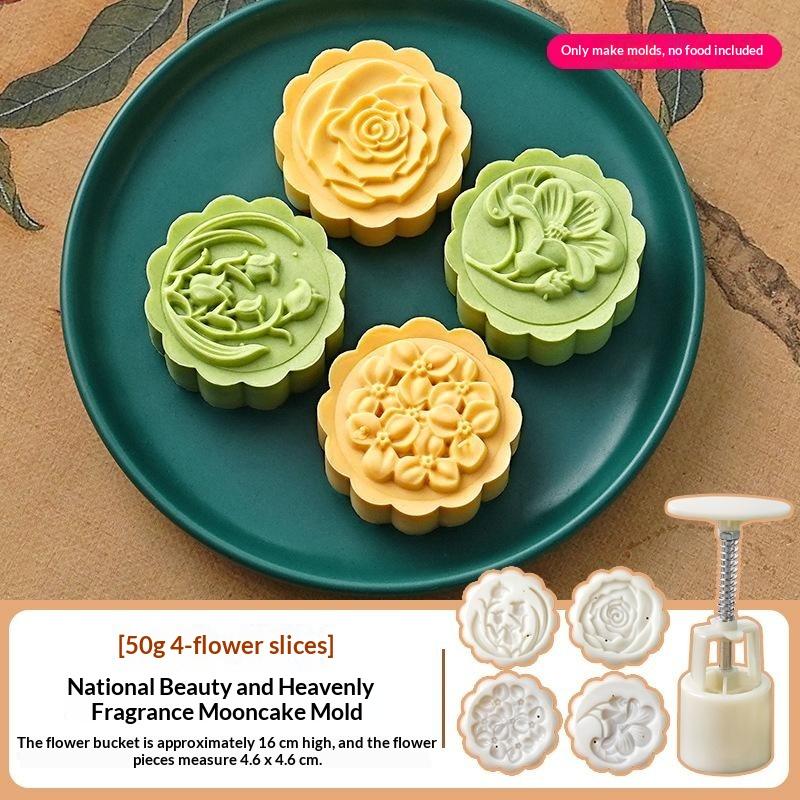 New 1 Set DIY Mooncake Mold Plastic Hand Press Pastry Mold Mung Bean Cake Embossing Kitchen Baking Tool Cookie Moon Cake Cutter 1