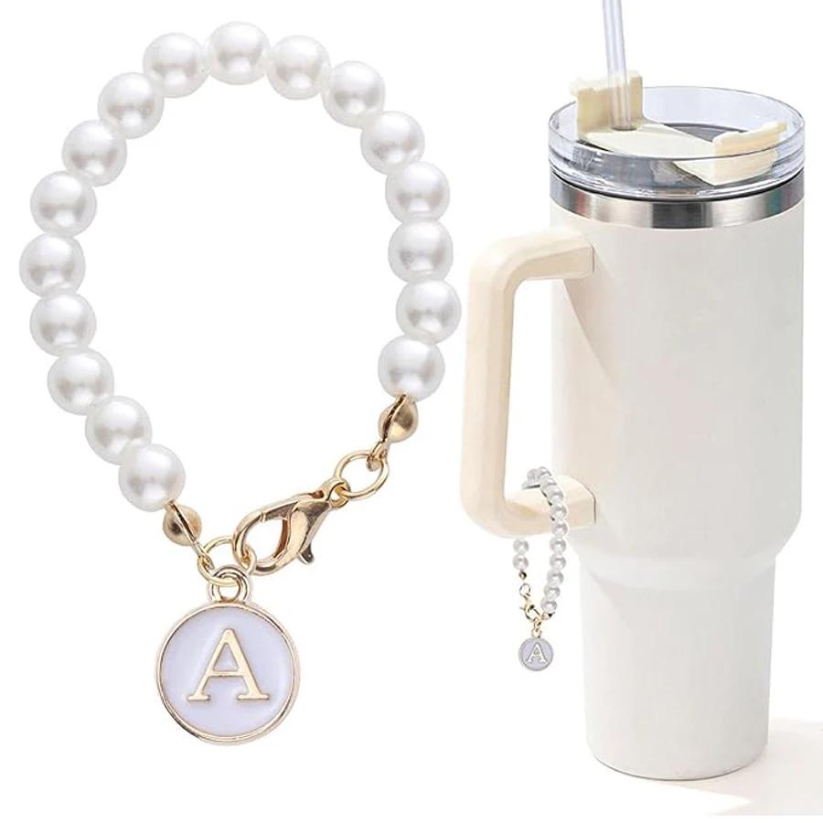 Buchstabenanhänger für Stanley Cup Perlenkette Initialen-Anhänger für Griff Zubehör Dekor Wasserflasche Schmuck Becher Personalisierter Name ID