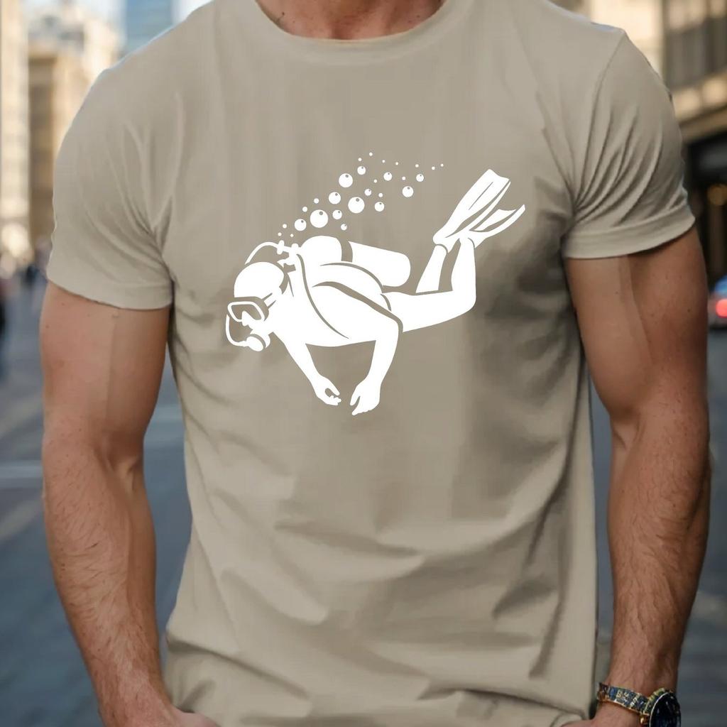 Scuba Diver Graphic Tee Men Breathable Cotton Short Sleeve TShirt Casual Summer Crew Neck