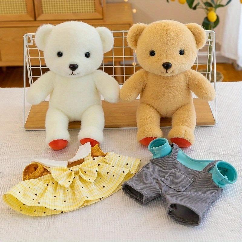 Cute Bear Plush Toy Soft Stuffed Animal Doll In Overalls Kids Gift for Girls Boys Kawaii Bear Plushie for Bedroom Decor