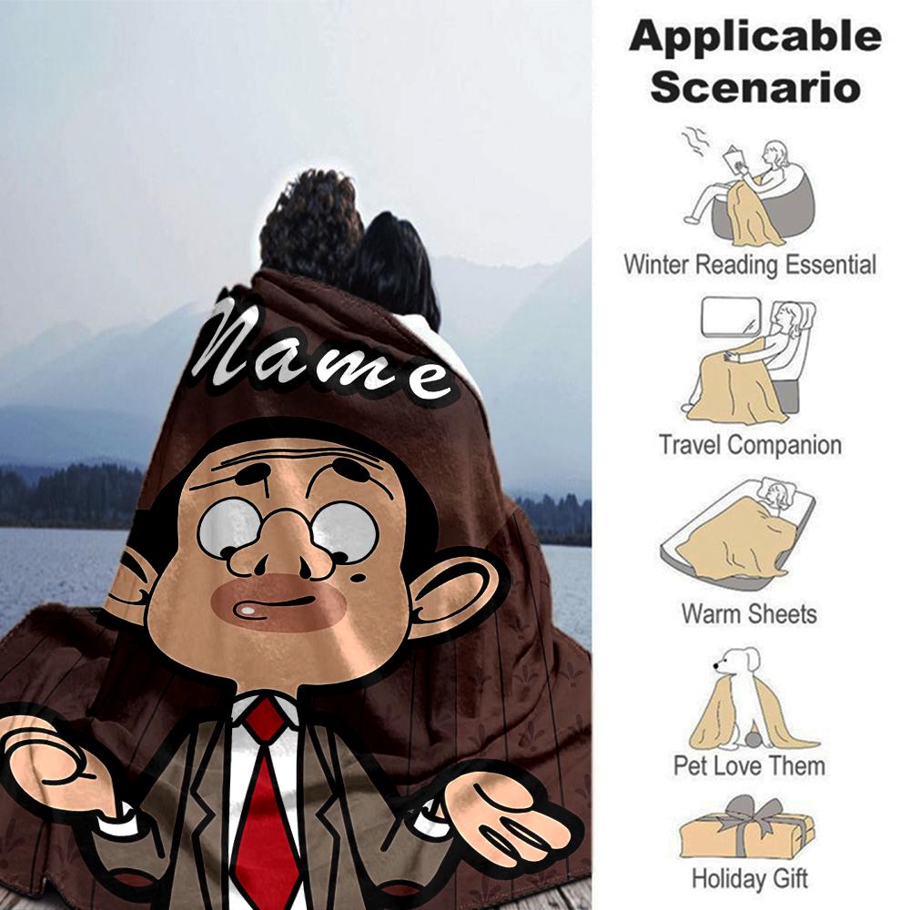 Customiz Name Personality Mr. Bean Blanket Soft &Warm Sofa Office Bed Travel Lunch Break Blanket, Gift Suitable All Seasons