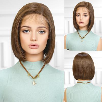 LOUIS FEREE Lace-Front-Perücken, kurze Bob-Synthetikperücke, mittelbraune Farbe, Perücke für Damen, für den Alltag, Cosplay, Partys, hitzebeständige Faser