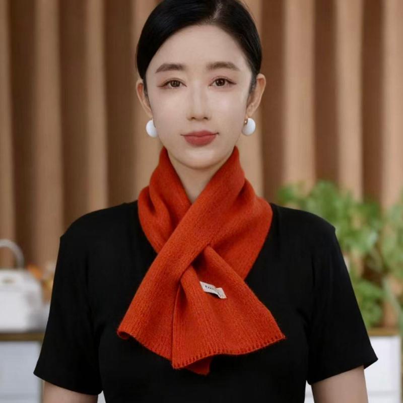 Winter Imitation Wool Blend Knitted Small Scarf Women's New Versatile Atmosphere Warm Cross Scarf Neck Protection Collar Scarf