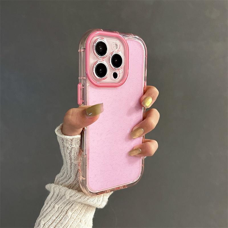 

Простой стиль Прозрачный блестящий защитный чехол для iPhone 16 Plus 15 Pro Max 14 13 12 Promax Чехол для телефона Закругленный амортизирующий противоударный Новый гелевый чехол iPhone 13 розовый