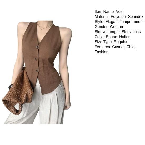 Women's Halter V-Neck Vest Backless Single Breasted Sleeveless Vest Asymmetrical Hem Vest