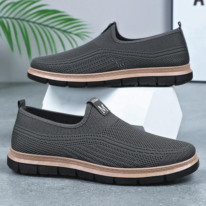 Shoes men's flying woven breathable and non-smelly feet single shoes large size men's shoes casual shoes one pedal men's shoes dad shoes