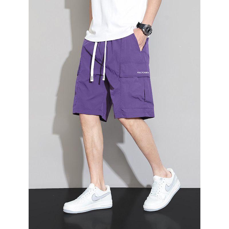 Men's Summer Loose-Fitting Beach Cargo Shorts with Large Pockets, Ice Silk Sports Shorts, Five-Point Pants