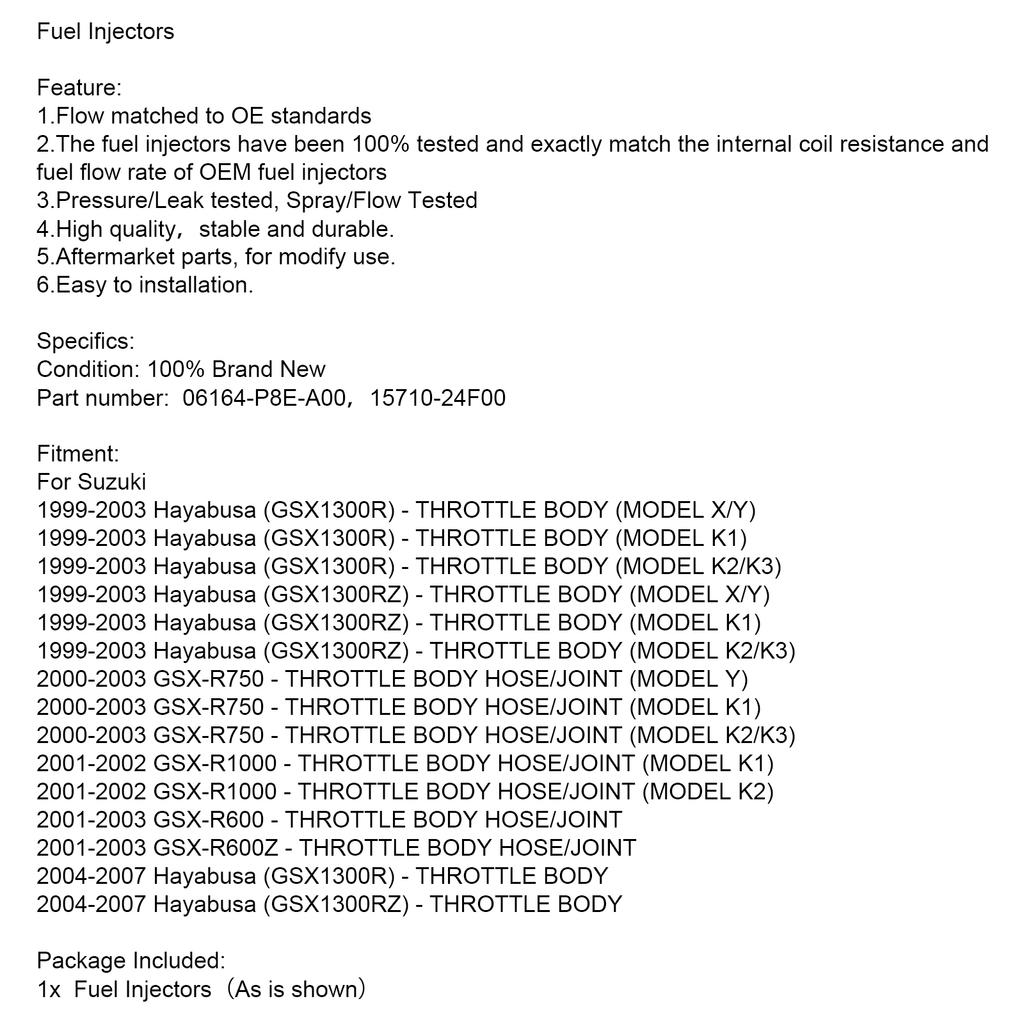 06164-P8E-A00 15710-24F00 Vstřikovače paliva pro Suzuki GSX-R750 GSX-R600 GSX1300R