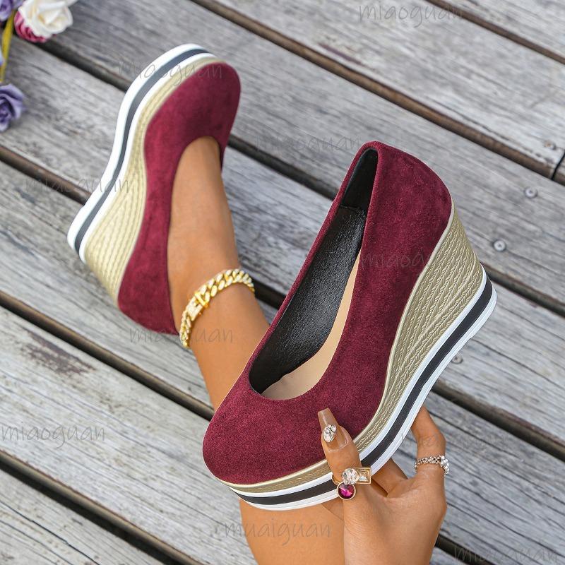 Chunky Sole Suede High Heel Pumps Wedges Platform Shoes 2026 Autumn New Plus Size 35-42 Loafers for Women Casual Footwear