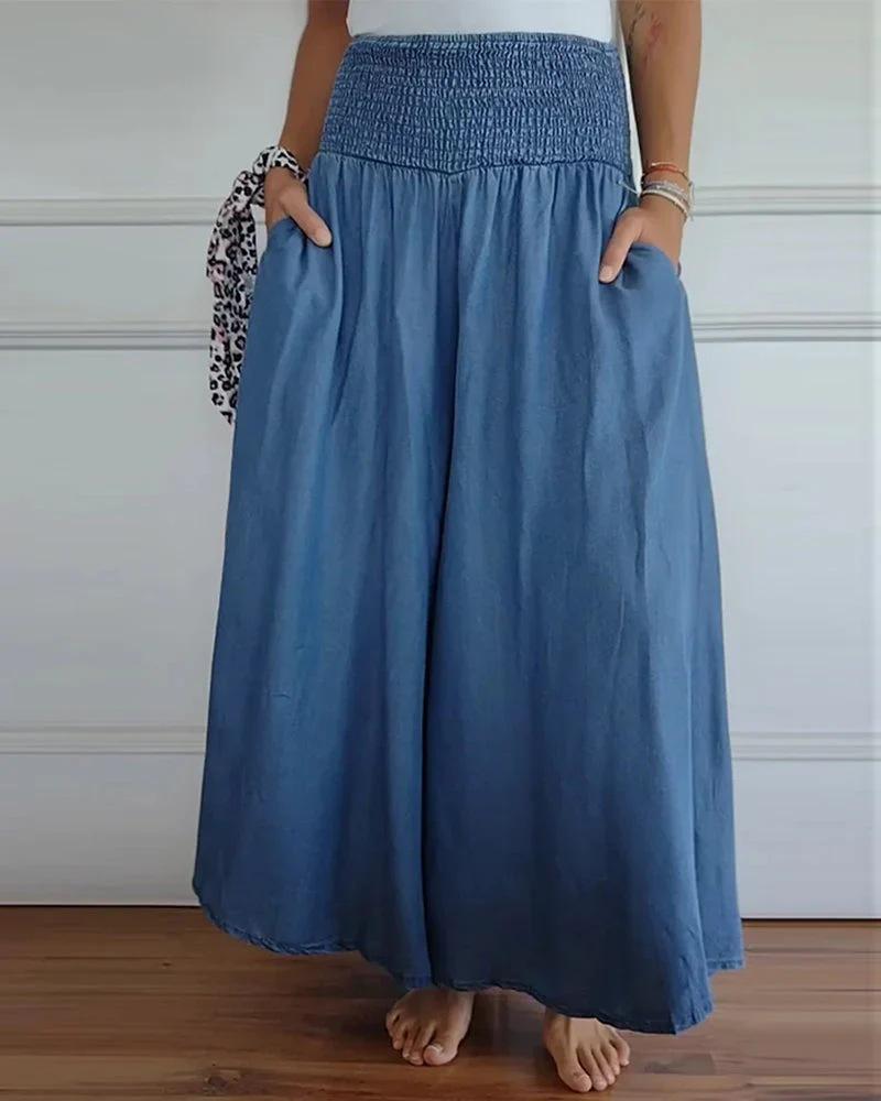 Women's Fashion Casual Play Wide Leg Elastic Belt Wide Pants Culottes