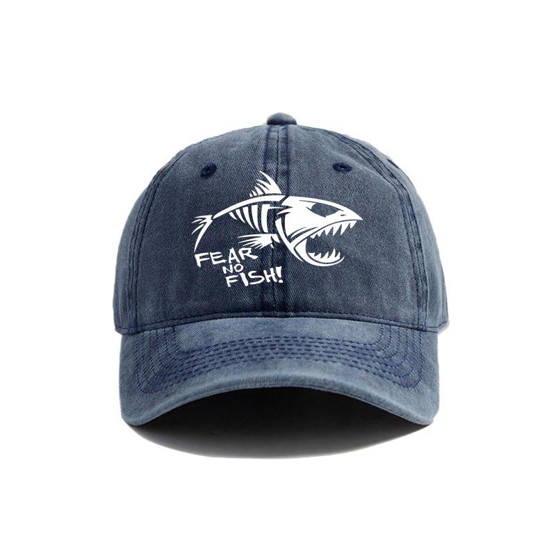 

Fear No Fish Baseball Cap Distressed Hats Cap Fisherman Fishing Lover Men Retro Outdoor Summer Adjustable Hat Dad Gift MZ-535