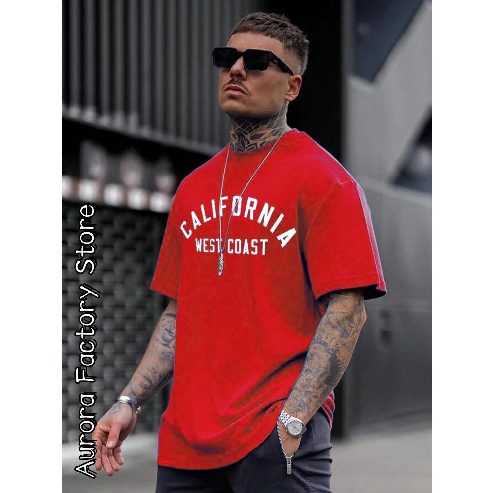 Letni Męski Bawełniany T-shirt Kalifornia Zachodnie Wybrzeże Topy Koszulki Męska Moda Litera Camiseta Krótki Rękaw Odzież Harajuku Streetwear