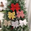 Gold Glitter Christmas Bow Ornaments - Shiny Tree Decorations & Small Accessories