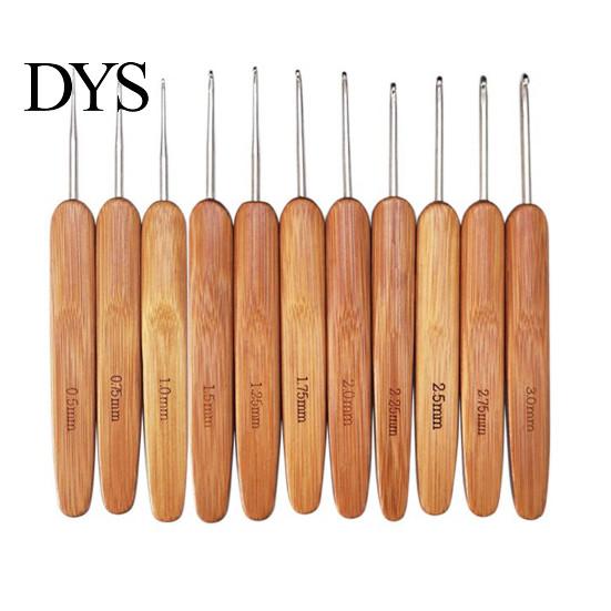 Crochet Supplies 6/11Pcs Bamboo Handle Hook Set, 0.5-3MM/3.5-6MM Knitting Needles, Needles Ergonomic Wooden Hook, &