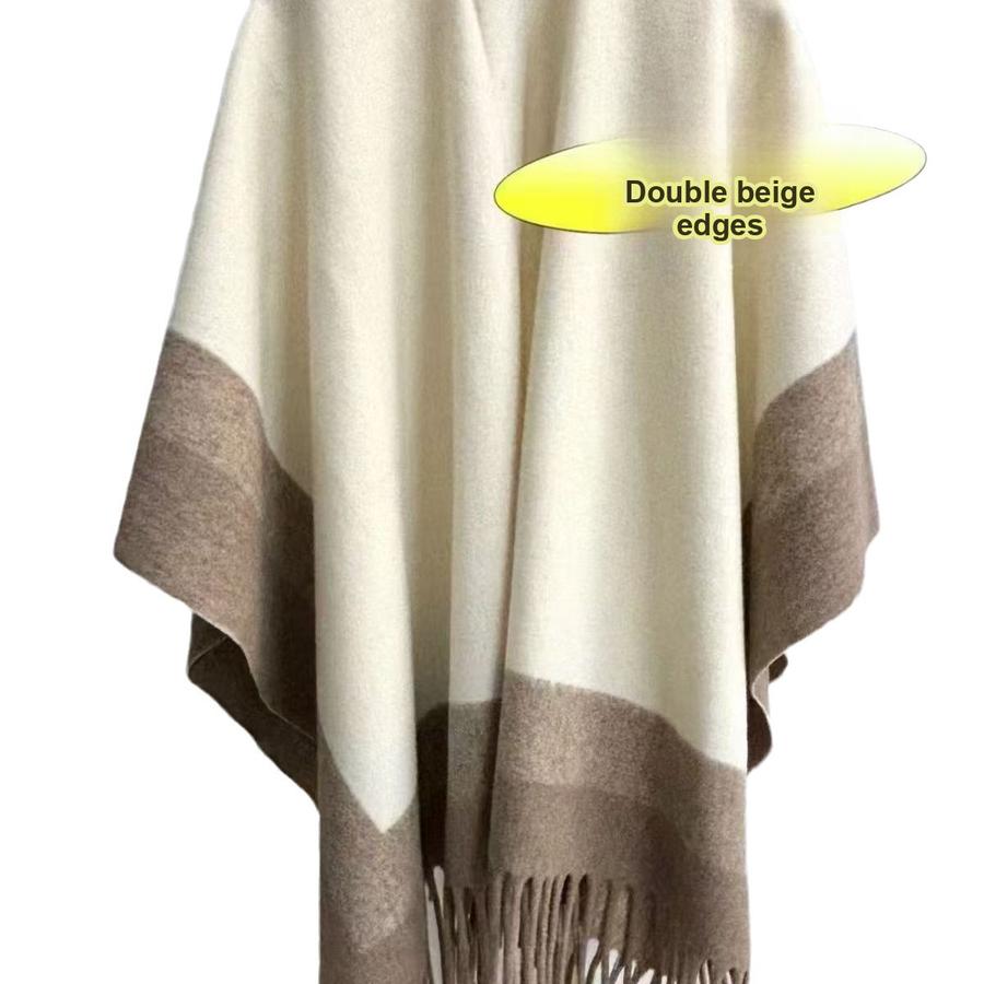 New Multicolor Tassels Wool Shawl for Women Autumn Winter Fashion Versatile Retro Luxury Warm Cape Poncho Outerwear