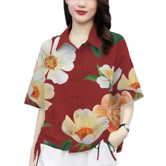 

Женская повседневная рубашка с боковым шнурком, рубашка с цветочным узором и лацканами, короткая двубортная свободная посадка M