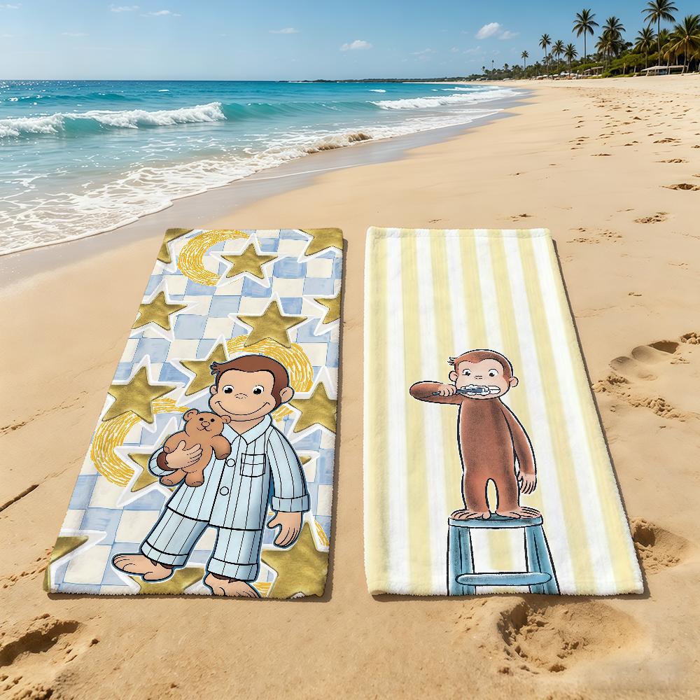 C-Curious Towel Cute For Outdoor Camping Cartoon Beach Towel George Super Absorbent Quick-Drying Summer Towel
