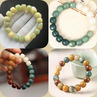 Bodhi Root Gradient Single Loop Bracelet Original Green Shade Bodhi Bucket Beads Play Rosary Bracelet