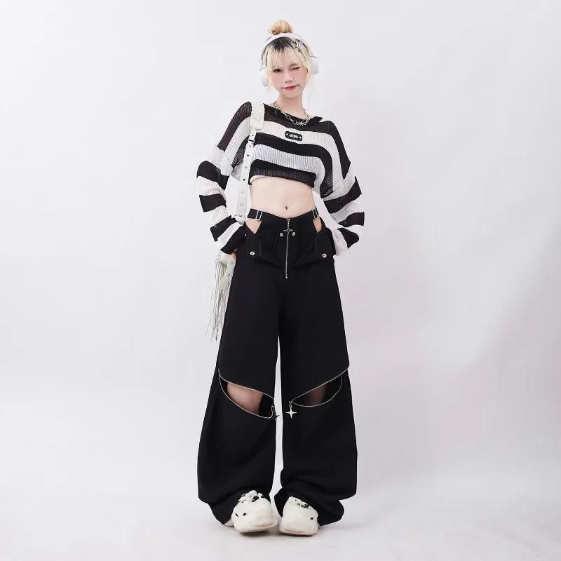 Women's Black Gothic Baggy Cargo Jeans Harajuku Oversize Denim Trousers Y2k 90s Vintage Emo Jean Pants Trashy Clothes