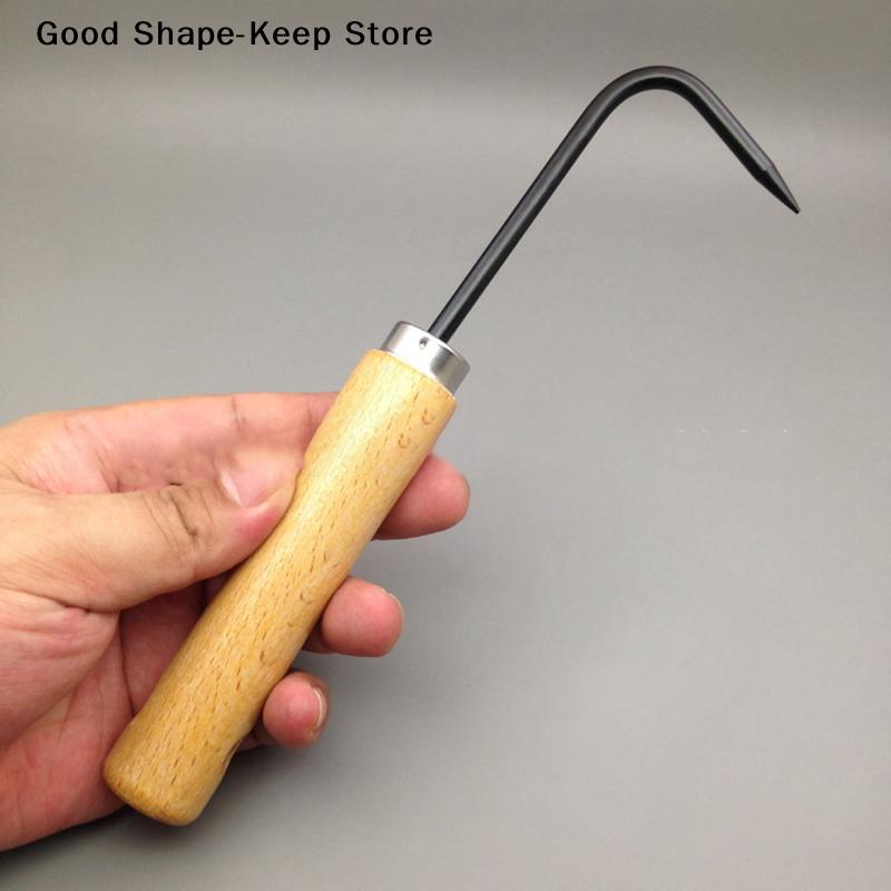 Daily21.5cm Wooden Handle Durable Grass Hook Firm Carbon Steel Bonsai Tools Hook Robust Grass Root HookDaily Products