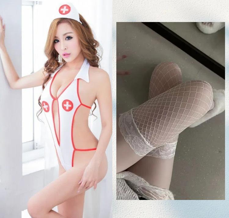 Sexy underwear, sexy women's breasts, neck-hanging three-point one-piece nurse uniform, extremely tempting suit