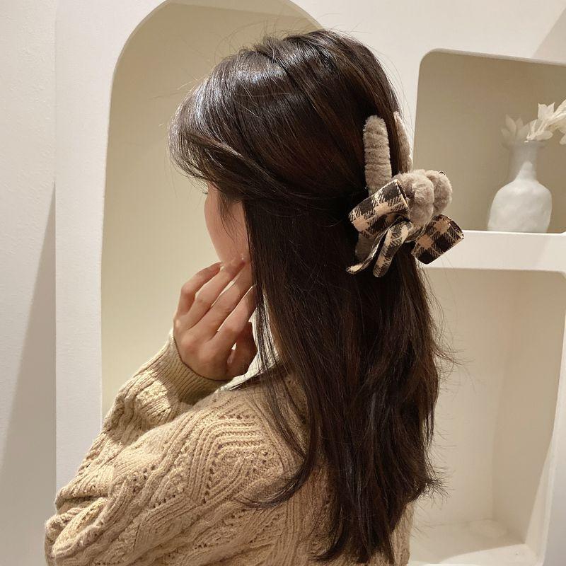 New Korean Style Hairy Hair Accessories with Bow Tie Autumn Hair Clip Women's Back of The Head Clips Big Hair Clips Shark Clips