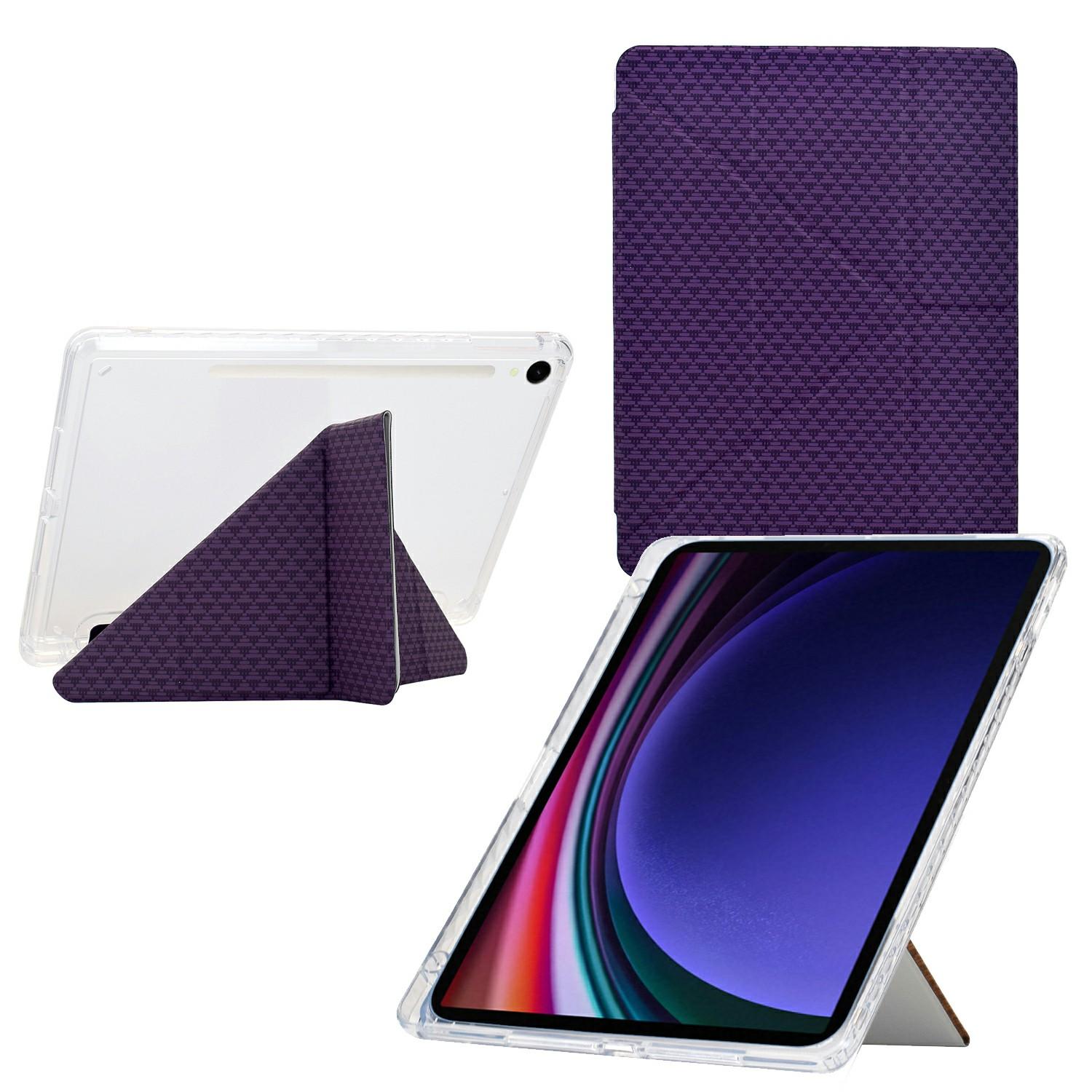 Tablet Case For Samsung Galaxy Tab S10 FE/Tab S9 FE/Tab S9 , Y-Fold Stand Pyramid-patterned Leather + Clear Acrylic Cover with Pencil Holder C