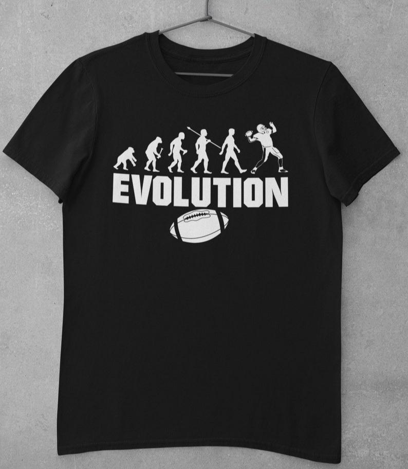 Harajuku Evolution of American Football Shirt From Ape Through Prehistoric Man To Quarterback Throwing The Ball Graphic T Shirts