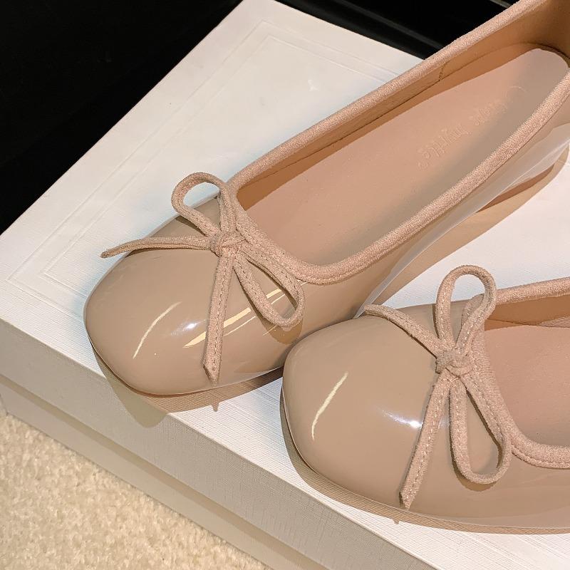 Cowhide Version .cm Inner Height Increase~ Autumn Super Soft Square Head Bow Commuter Ballet Shoes Women's Single Shoes