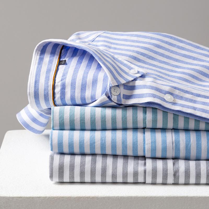 Men's All-Cotton High-End Retro Striped Shirt for Spring & Autumn