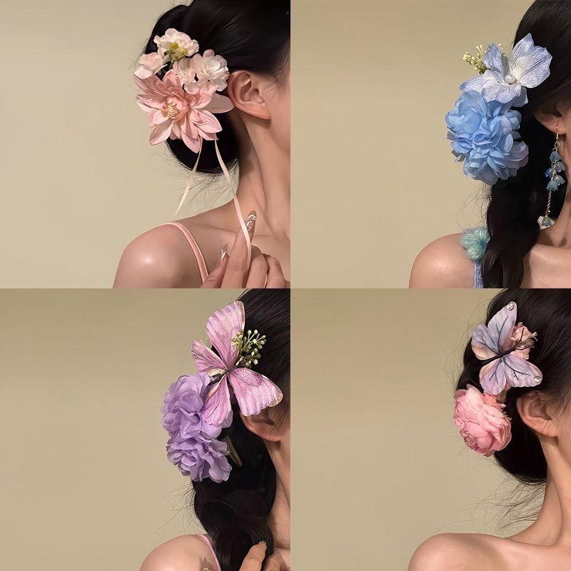 Summer Atmosphere Simulation Flower Hairpin Super Fairy Side Streamer Headdress Hair Accessories Seaside Photo Artifact