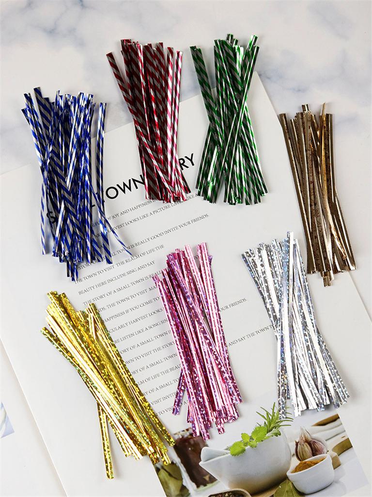 500Pcs 10cm Laser Wire Metallic Twist Ties DIY Baking Packaging Lollipop Dessert Candy Sealing Gift Bag Decor