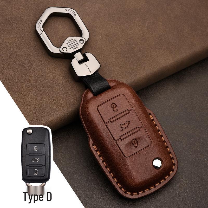 Genuine Leather Car Key Cover for Volkswagen: Fits T-Roc, Teramont, Tiguan, CC, Bora, Golf 7, Golf 6, Lamando.