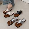 Retro one-pedal cover, toe square head sandals, new small beach shoes, fashionable wedge heels, slippers for women