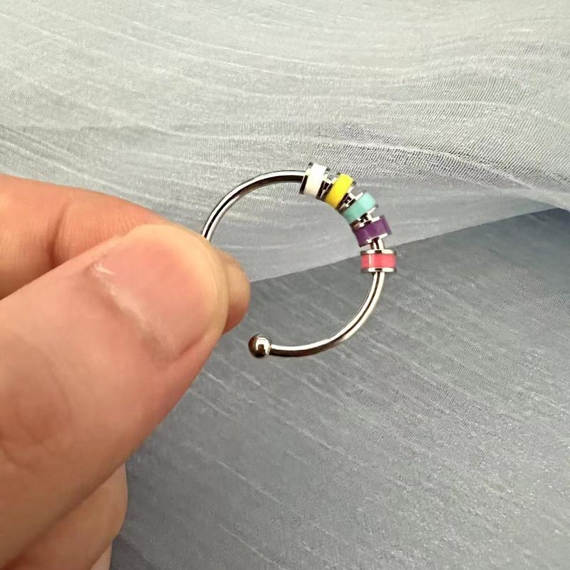Women Men Open Ring Adjustable Anxiety Relief With Enamel Bead Opening Decoration Accessory Stacking Spinning Ring