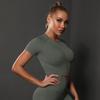 Women's Summer Seamless Ruched T-Shirt Yoga Suit - High Elastic Short Sleeve for Running and Fitness