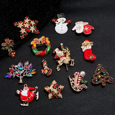 Fashion Christmas Brooches Santa Claus Hat Gloves Bells Rhinestone Enamel Brooch Pins Badges New Year Gifts Jewelry