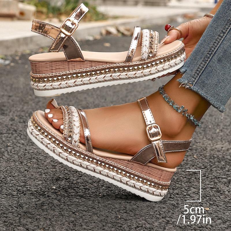 Summer Women's Platform Versatile Fashion Sandals New Round Toe Open Toe One Strap Non-slip Wear-resistant Wedge Sandals