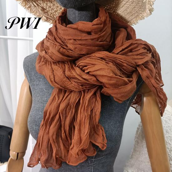 Unisex Long Scarf Women Solid Color Pleated Retro Autumn Warm Winter Soft Vintage Inspired