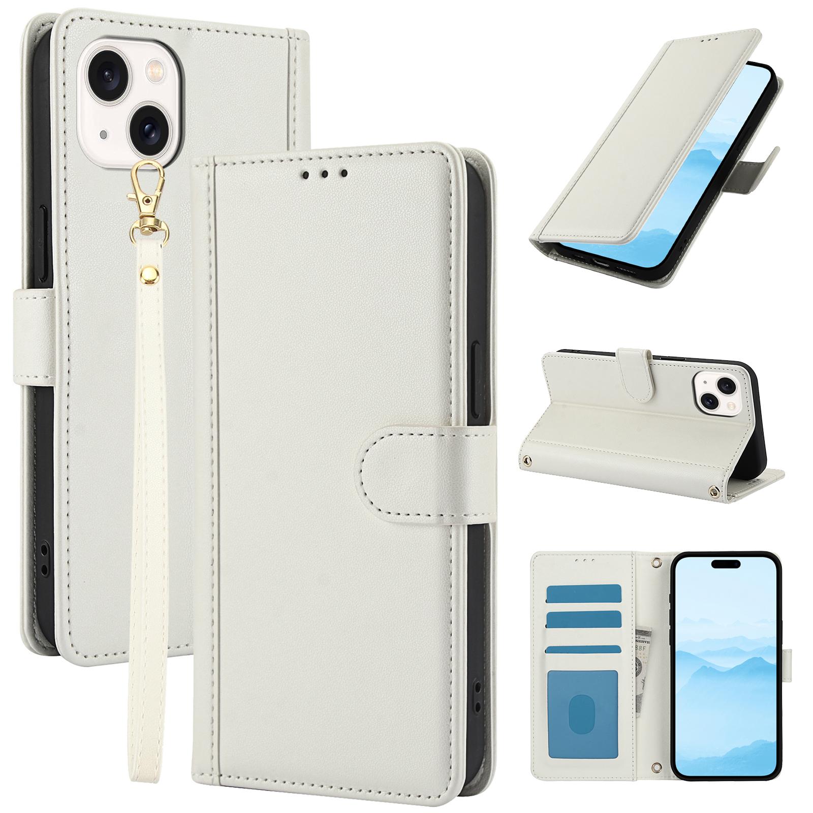SY-003 For iPhone 15 Plus/14 Plus Case PU Leather Stand View Phone Wallet Cover with Hand Strap A