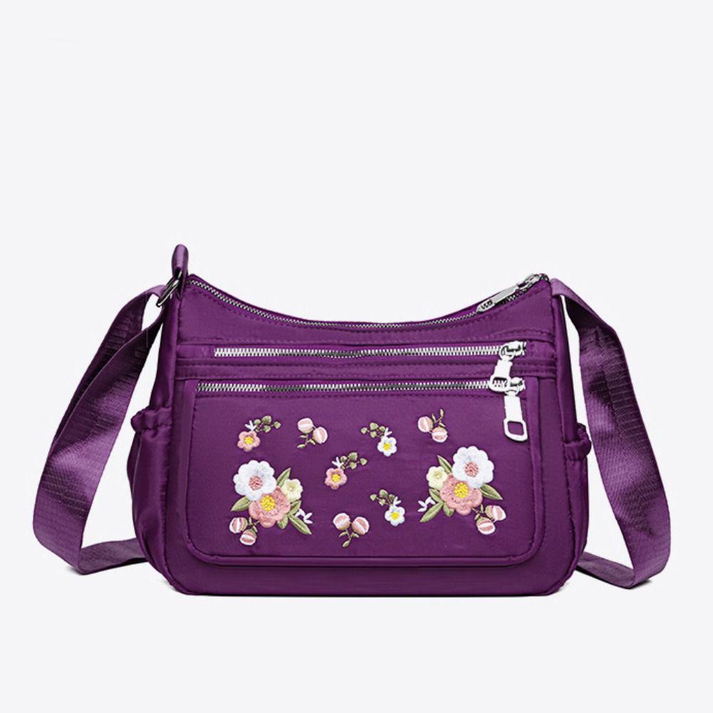 Waterproof Embroidered Oxford Shoulder Bag Multi Pockets Middle Aged Messenger Bag Handbag