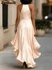 Neues Satin-V-Ausschnitt-Ärmelloses Kleid mit Taillensitz und Blumenmuster, Rüschen, für Damen