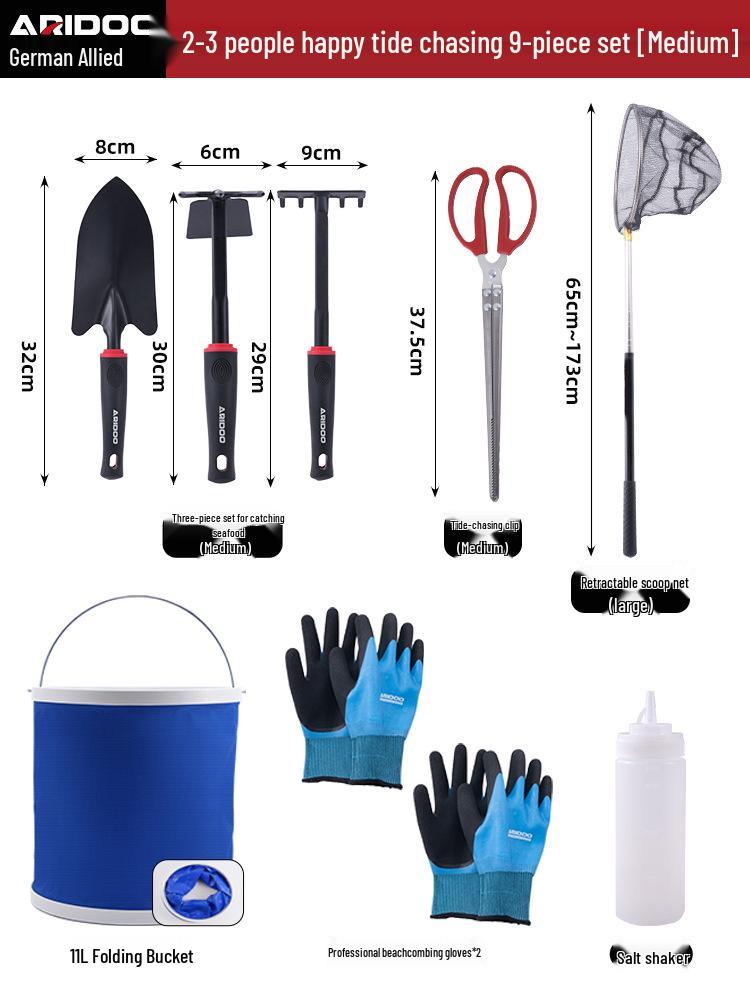 Tide-Chasing Tool Kit: Children's and Adults' Seaside Sand and Clam Digging Set with Shovel and Clips