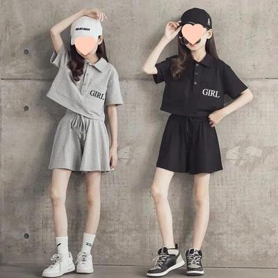 Girls' Summer Korean Suit, Children's Western Style Fashionable Letter Short Blouse and Shorts Two-piece Suit