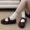 Fashion Women's Mary Jane Shoes 2025 Winter New Outdoor Fashion Bow Knot Plush Casual Shoes Lightweight Comfort Soft Sole Non Slip Flats