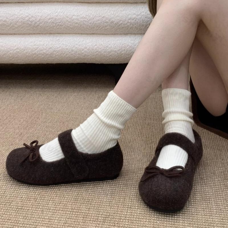 Women's Mary Jane Shoes 2025 Winter New Outdoor Bow Knot Plush Casual Shoes Lightweight Comfort Soft Sole Non Slip Flats